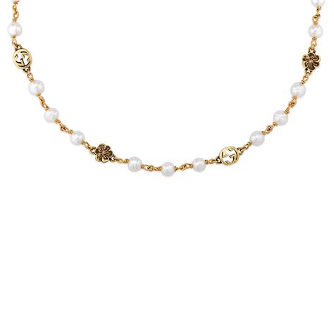 gucci interlocking g flower pearl necklace|gucci interlocking g necklace gold.